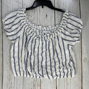 Ten Sixty Sherman Smocked Crop Top Women XL White Blue Yellow Striped Coquette